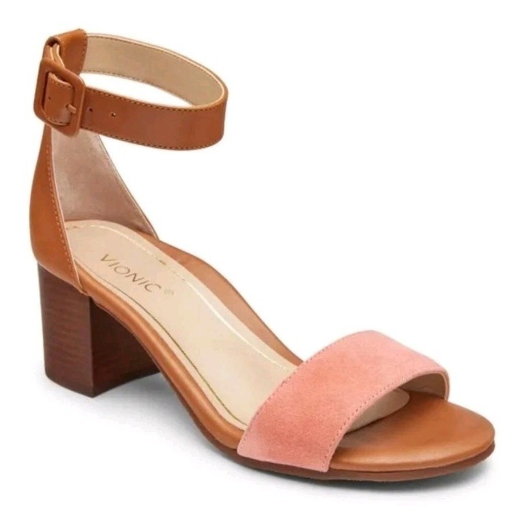 Vionic Womens Rosie Leather Ankle Strap Natural Tan Dress Sandals Shoes size 11